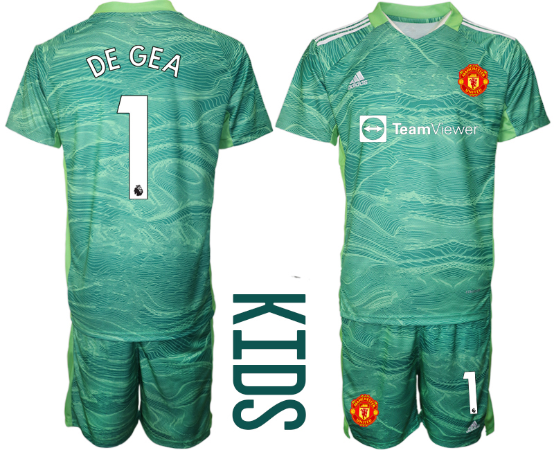 Youth 2021-2022 Club Manchester United green goalkeeper #1 Soccer Jersey